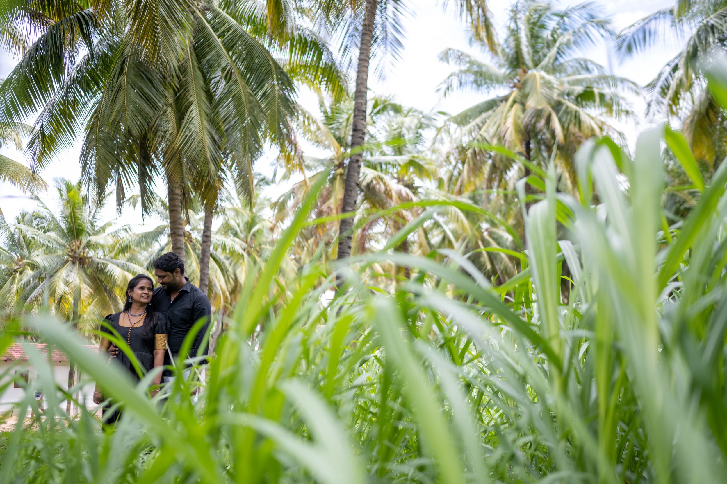 Wedding couple portrait outdoors with natural landscape in the background
